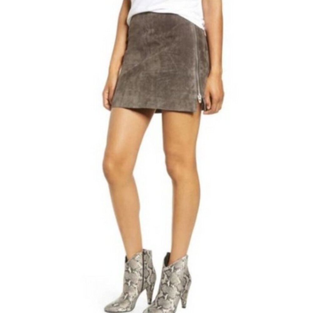 NWT Blank NYC Leather Suede Skirt, Gray, Side Zip Mini Moto Size 30